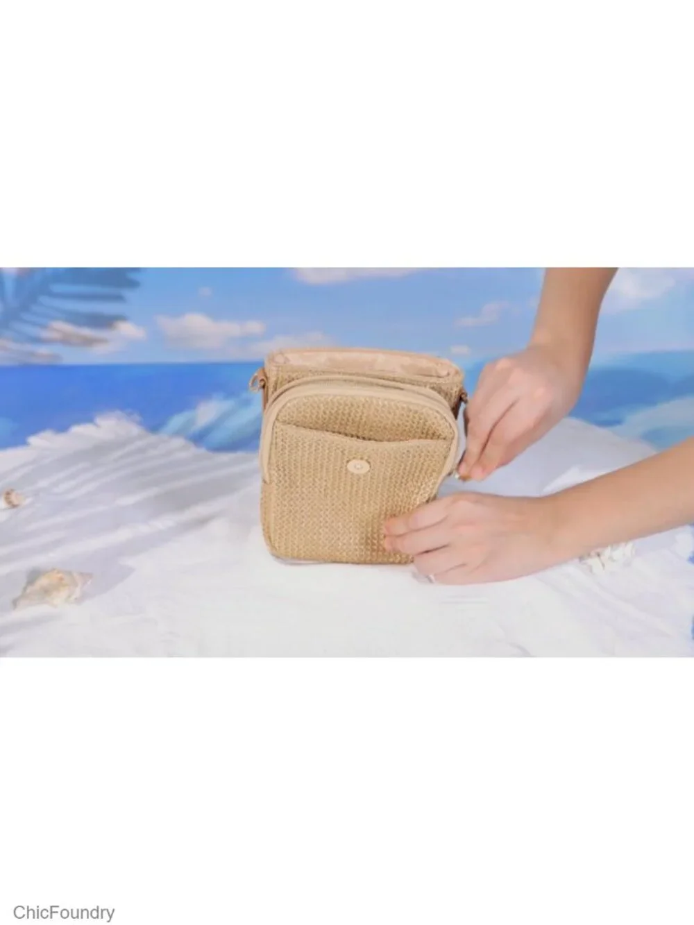 Faux Straw Crossbody Bag with RFID Blocking Card Slots, Lightweight Woven Purse